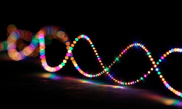 A colorful lighted string is shown in a black background