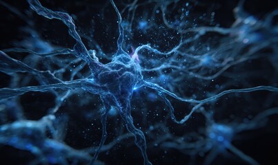 A close up of a blue brain with many blue lines