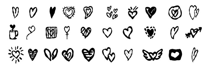 Hearts Doodle Set, Sketch Style Vector Icons for Love