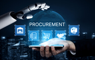 Fototapeta premium An AI assistant automates the business procurement process. This smart system optimizes strategic sourcing, manages the supply chain, and streamlines purchasing and logistics. Fermion