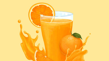 Orange juice splash desktop wallpaper, healthy drink illustration