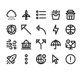20 set of outline web miscellaneous icons such as windmill, cabbage, wind, rocket, internet vector thin icons for report, presentation, diagram, web design, mobile app