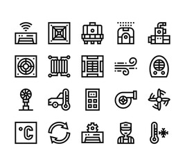 20 set of outline web air conditioner icons such as ceiling, fan, fan, celsius, air conditioner vector thin icons for report, presentation, diagram, web design, mobile app