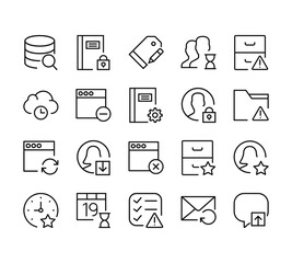 20 set of outline web interaction set icons such as notebook, cloud computing, browser, stopwatch, list vector thin icons for report, presentation, diagram, web design, mobile app