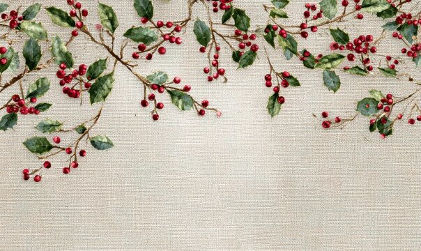 A painting of a branch with red berries and leaves