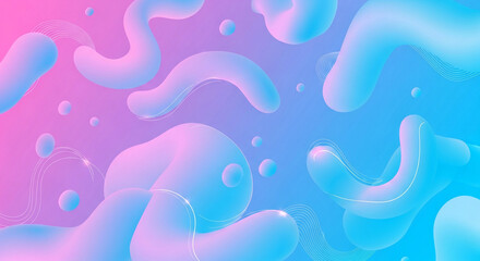 Modern abstract background with glossy 3D liquid bubbles and fluid shapes flowing in a vibrant pink and blue gradient
