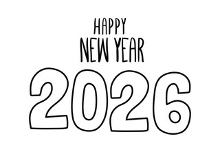 Happy new year 2026 Lettering. New year greeting text clip art for calendar, party celebration,...