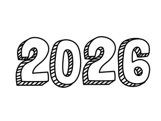 Happy new year 2026 Lettering. New year greeting text clip art for calendar, party celebration, banner and poster card template vector illustration.