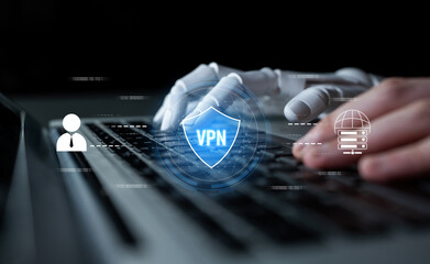 Fototapeta premium AI improves VPN by monitoring traffic, detecting risks, encrypting sessions, and optimizing routing to ensure private, secure, and efficient network access. Latch