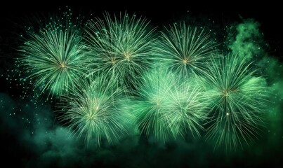 A green fireworks display with a lot of green fireworks