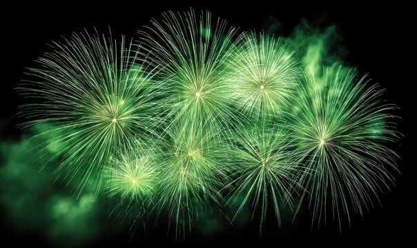 A green fireworks display with a dark background