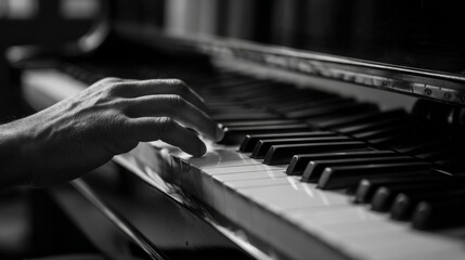 Hand playing piano keys in a cozy interior during a quiet afternoon session