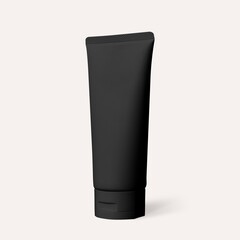 Skincare tube, beauty product packaging, blank black design