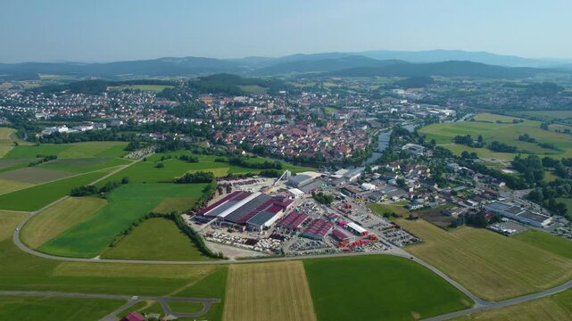 Aerial view around the monastery Asbach Kloster in Cham., Bavaria on a sunny afternoon in spring.