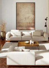 Naklejka premium Large luxury modern bright interiors Living room mockup illustration 3D rendering image