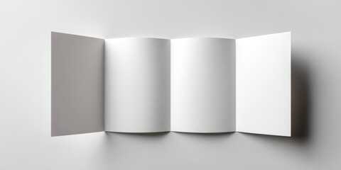 Unfolded trifold brochure on a clean white table ready for children's theater logo and text insertion