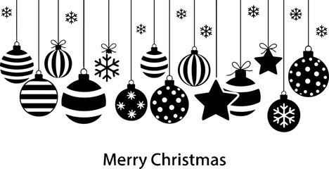 Christmas tree ornaments hanging with snowflakes and stars festive decorations vector illustration 