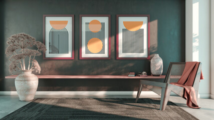 Fototapeta premium Large luxury modern bright interiors Living room mockup illustration 3D rendering image