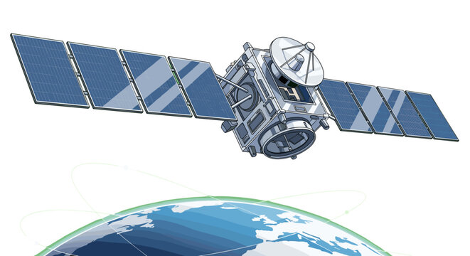 Futuristic Satellite Orbiting Earth with Global Connectivity Representing Technology and Space Exploration