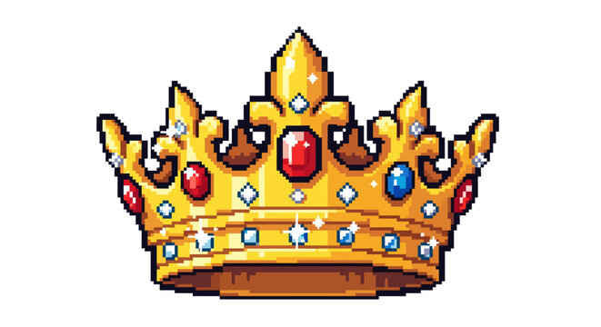 Golden Royal Crown Pixel Art Emblem Symbol of Power and Prestige Isolated on Transparent Background