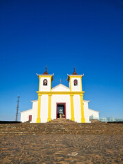 Facade of the Catholic church of Nossa Senhora da Piedade, built in the 18th century on a mountaintop in Minas Gerais, Brazil.