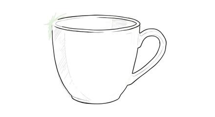 Empty White Ceramic Coffee Cup Drawing with Handle Isolated on Transparent Background for Morning Drink