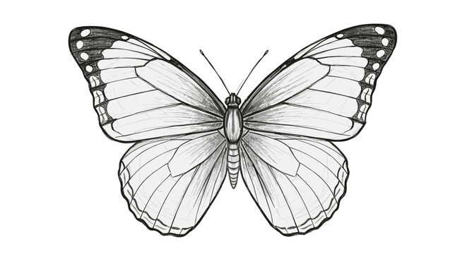 Elegant white butterfly with black wingtips symbolizing transformation and beauty isolated on transparent background for design