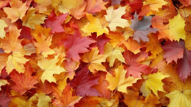 Colorful assortment of autumn leaves in various shades red, yellow, and orange