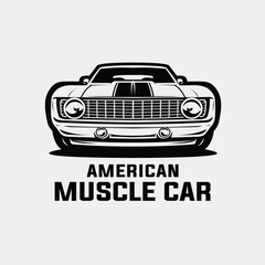 Classic american muscle car front view monochrome silhouette vector isolated