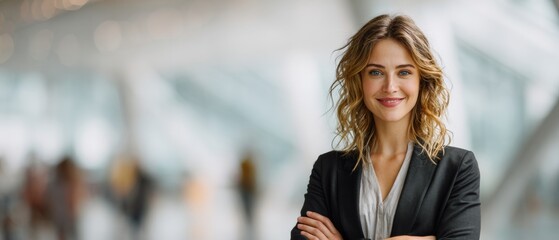 Professional excellence: women's pathways to success. Action poster. Smiling businesswoman exudes confidence in a sunlit office. Scifi poster. Drama poster.
