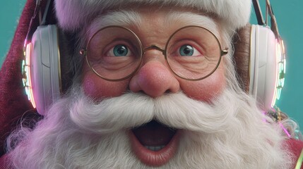 Funky christmas bash: santa's jolly mix of tunes and fun. Documentary view. Merry santa dj spins tunes: christmas party filled with lights and joy. News style. Real moment.