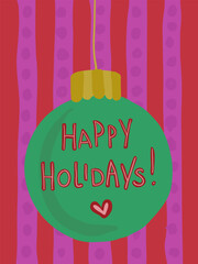 Happy holidays on a green Christmas tree ornament