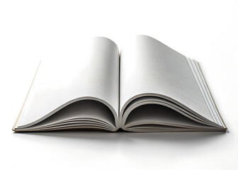 Fototapeta premium An open notebook with lined pages is displayed against a white background in a studio setting