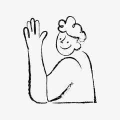 Man showing hand, marketing doodle in black