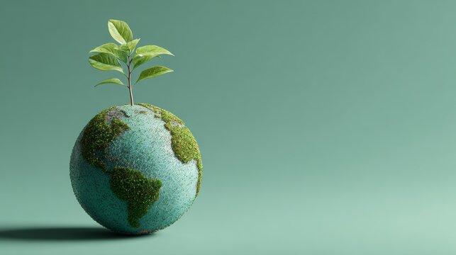 Green globe with plant sprouting representing environmental sustainability and nature conservation efforts in a modern setting