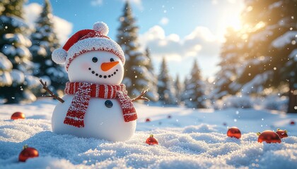 Obraz premium Snowman's Winter Day A Cheerful Holiday Scene in Snow