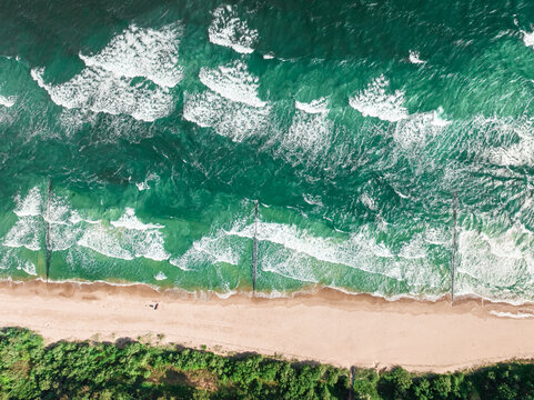Top down view of coastline in summer at Baltic Sea.