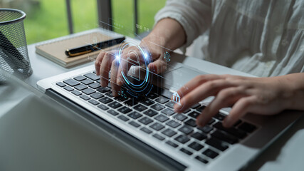 Cybersecurity system interface with biometric lock and data protection. Cybersecurity protects access, identity, cyber security prevents threats, and cyber security supports digital systems. Latch