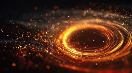 Fiery ring vortex swirling in darkness, sparks scattered