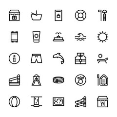 25 set of outline web water park icons such as basket, towel, info, swimming pool, beach ball vector thin icons for report, presentation, diagram, web design, mobile app