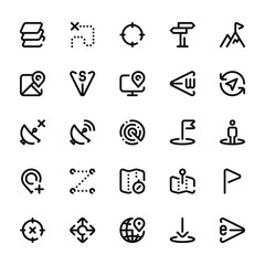 25 set of outline web location icons such as map,  , satellite, location, location vector thin icons for report, presentation, diagram, web design, mobile app