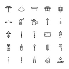 25 set of outline web  icons such as watermelon, sausage, corn, shawarma, fork vector thin icons for report, presentation, diagram, web design, mobile app