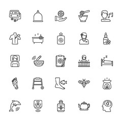 25 set of outline web theraphy icons such as cupping, pain, spa, reflexology, dolphin vector thin icons for report, presentation, diagram, web design, mobile app