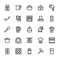 25 set of outline web cooking icons such as measure cup, ladle, ladle, cooking, fridge vector thin icons for report, presentation, diagram, web design, mobile app