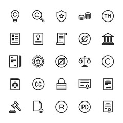 25 set of outline web copyright icons such as copyright, content,  , law book, law vector thin icons for report, presentation, diagram, web design, mobile app