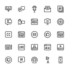 25 set of outline web influencer icons such as comment, chat, caption, blogger, dislike vector thin icons for report, presentation, diagram, web design, mobile app