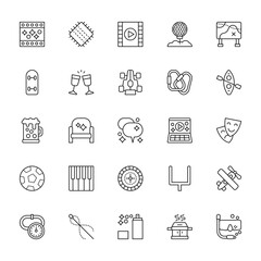 Obraz premium 25 set of outline web hobbies icons such as patch, skateboarding, beer, soccer, racing vector thin icons for report, presentation, diagram, web design, mobile app