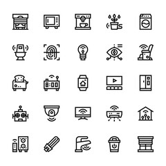25 set of outline web smart home icons such as oven, toilet, toaster, robot, speaker vector thin icons for report, presentation, diagram, web design, mobile app