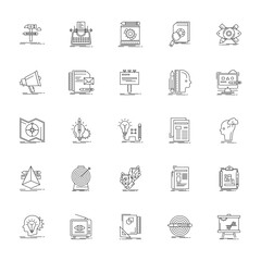 25 set of outline web advertising icons such as typewriter, advertising, map, d, creativity vector thin icons for report, presentation, diagram, web design, mobile app
