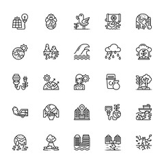 25 set of outline web global warming icons such as warming, warming, energy, pollution, vector thin icons for report, presentation, diagram, web design, mobile app